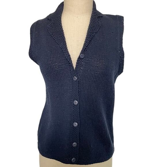 Lauren Ralph Lauren Navy Blue Sweater Vest Button Front Cotton Small - Picture 1 of 6